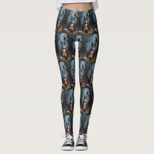 Australian Kelpie Dog Whimsical Halloween Painting Leggings