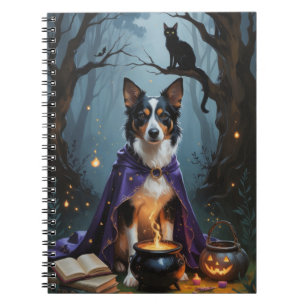 Australian Kelpie Dog Whimsical Halloween Painting Notebook