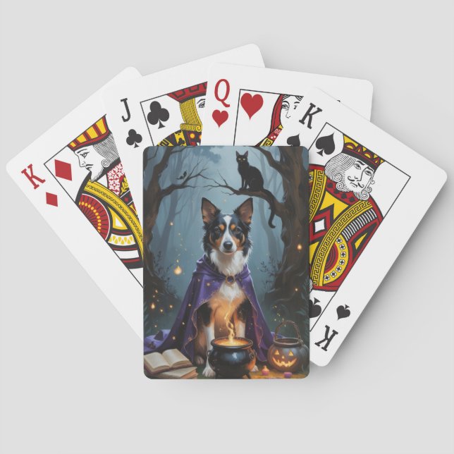 Australian Kelpie Dog Whimsical Halloween Painting Playing Cards (Back)