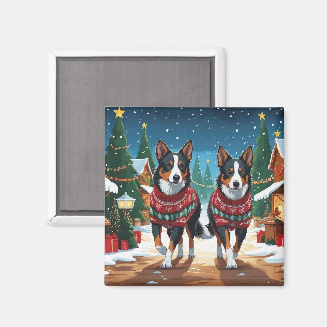 Australian Kelpie Dogs Christmas Snow Holiday Magnet (Front/Back)