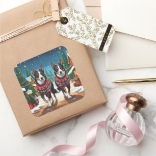 Australian Kelpie Dogs Christmas Snow Holiday Square Sticker