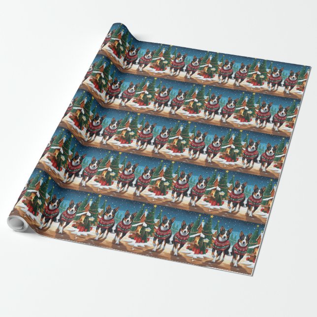 Australian Kelpie Dogs Christmas Snow Holiday Wrapping Paper (Unrolled)