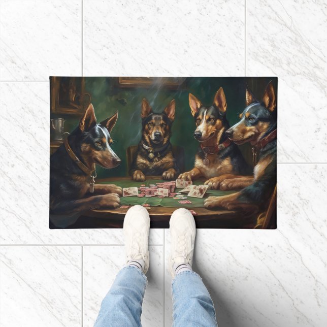 Australian Kelpie Dogs Playing Poker Art Doormat (Indoor)