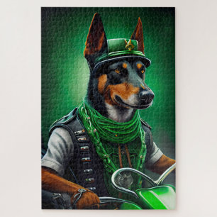 Australian Kelpie driving bike St. Patrick's Day Jigsaw Puzzle