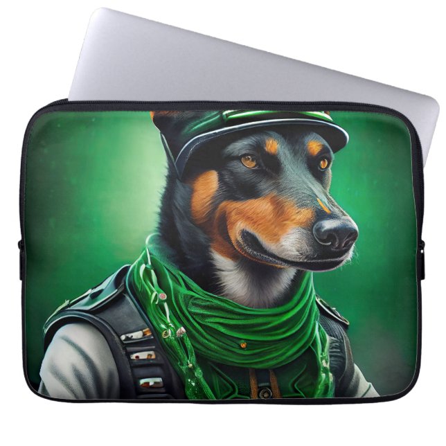 Australian Kelpie driving bike St. Patrick's Day Laptop Sleeve (Front)