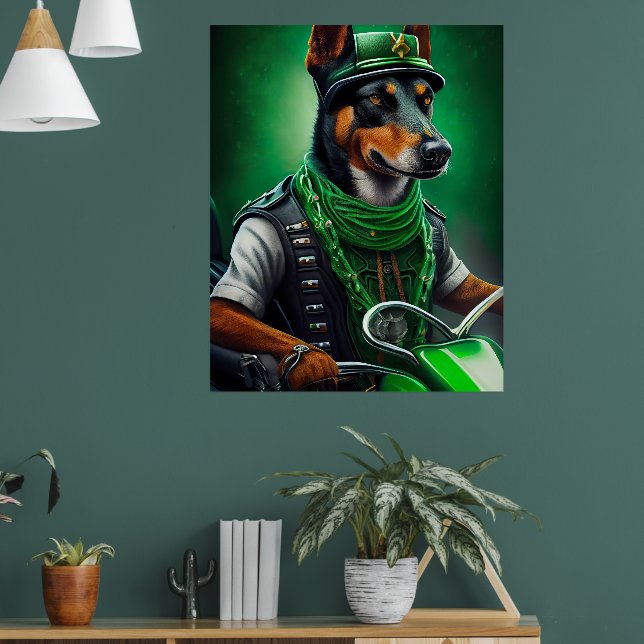 Australian Kelpie driving bike St. Patrick's Day Poster (Living Room 1)