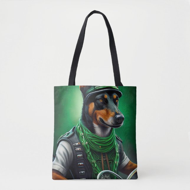 Australian Kelpie driving bike St. Patrick's Day Tote Bag (Front)