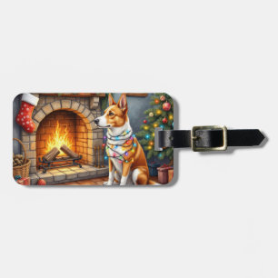 Australian Kelpie Fireplace with Christmas Lights Luggage Tag