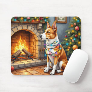 Australian Kelpie Fireplace with Christmas Lights Mouse Mat