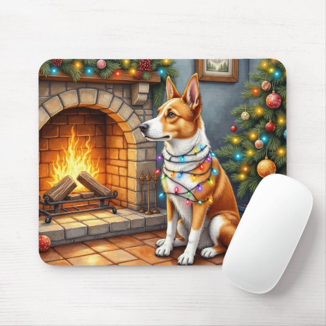 Australian Kelpie Fireplace with Christmas Lights Mouse Mat (With Mouse)