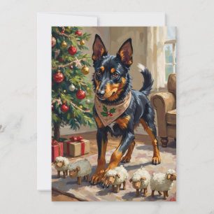 Australian Kelpie Herding Christmas Art Holiday Card