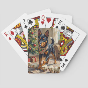 Australian Kelpie Herding Christmas Art Playing Cards