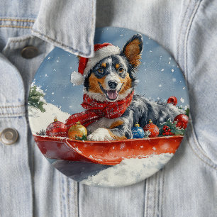 Australian Kelpie in Sledge Let it Snow Christmas 6 Cm Round Badge