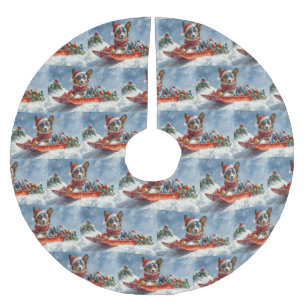 Australian Kelpie in Sledge Let it Snow Christmas Brushed Polyester Tree Skirt
