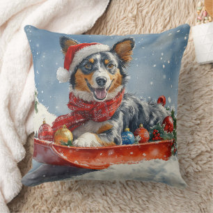 Australian Kelpie in Sledge Let it Snow Christmas Cushion