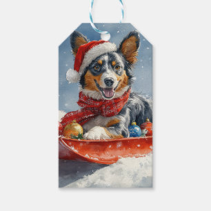 Australian Kelpie in Sledge Let it Snow Christmas Gift Tags