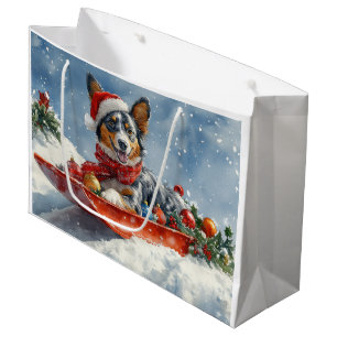 Australian Kelpie in Sledge Let it Snow Christmas Large Gift Bag
