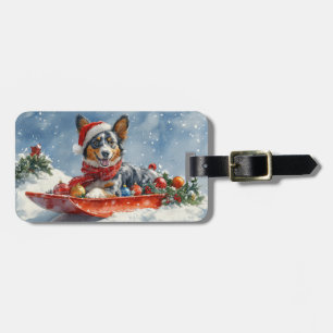 Australian Kelpie in Sledge Let it Snow Christmas Luggage Tag