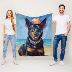 Australian Kelpie on Beach,dog lovers summer gift Fleece Blanket