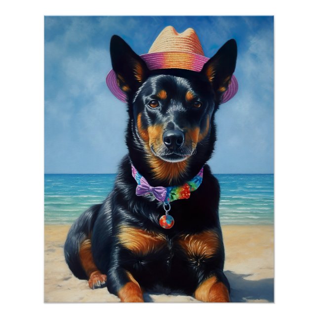 Australian Kelpie on Beach,dog lovers summer gift  Poster (Front)