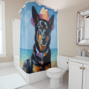 Australian Kelpie on Beach,dog lovers summer gift Shower Curtain