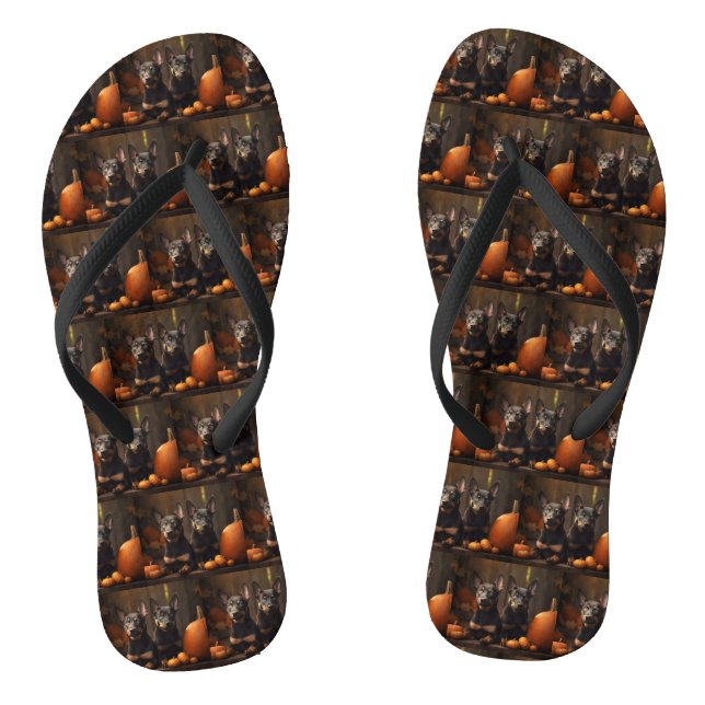 Australian Kelpie Puppy Autumn Delight Pumpkin Flip Flops (Footbed)