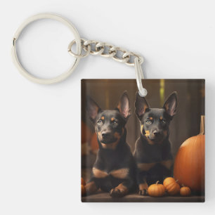 Australian Kelpie Puppy Autumn Delight Pumpkin Key Ring