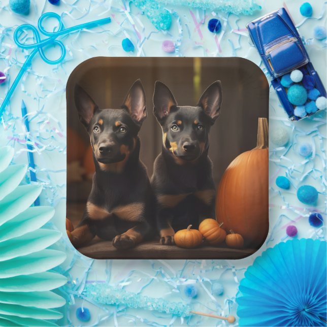 Australian Kelpie Puppy Autumn Delight Pumpkin Paper Plate (Party)