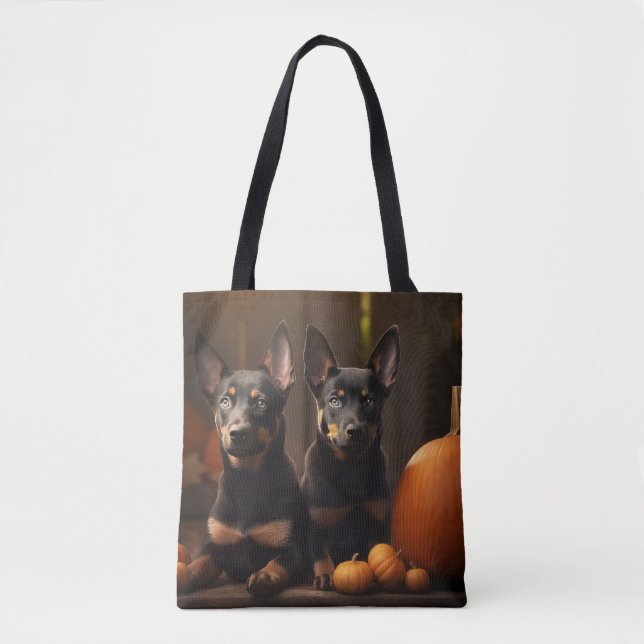 Australian Kelpie Puppy Autumn Delight Pumpkin Tote Bag (Front)