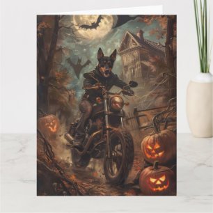 Australian Kelpie Riding Motorcycle Halloween  Card