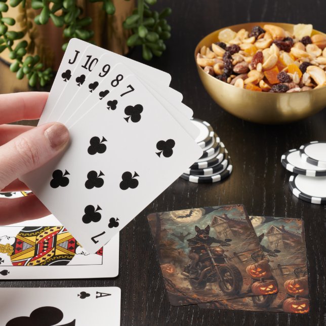 Australian Kelpie Riding Motorcycle Halloween  Playing Cards (In Situ)