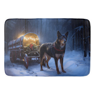 Australian Kelpie Snowy Sleigh Christmas Decor Bath Mat