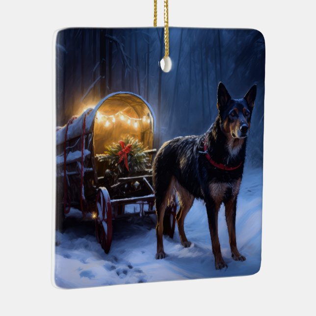 Australian Kelpie Snowy Sleigh Christmas Decor  Ceramic Ornament (Right)
