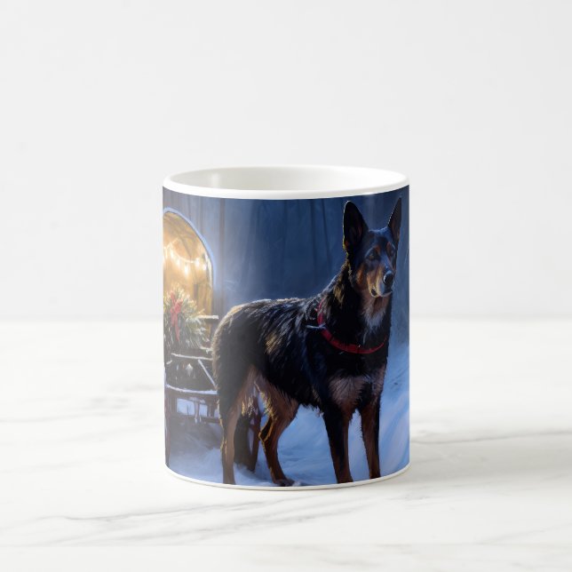 Australian Kelpie Snowy Sleigh Christmas Decor  Coffee Mug (Center)