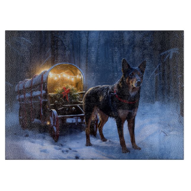 Australian Kelpie Snowy Sleigh Christmas Decor  Cutting Board (Front)