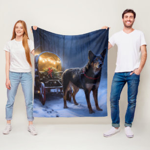 Australian Kelpie Snowy Sleigh Christmas Decor Fleece Blanket
