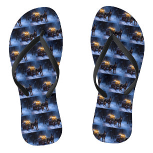 Australian Kelpie Snowy Sleigh Christmas Decor Flip Flops