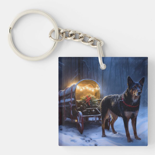 Australian Kelpie Snowy Sleigh Christmas Decor  Key Ring (Front)