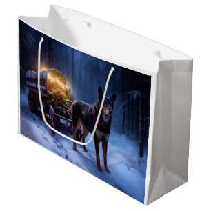 Australian Kelpie Snowy Sleigh Christmas Decor Large Gift Bag