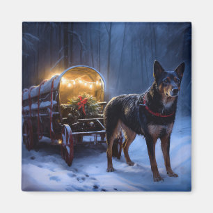 Australian Kelpie Snowy Sleigh Christmas Decor Magnet