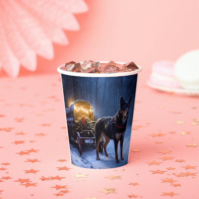 Australian Kelpie Snowy Sleigh Christmas Decor  Paper Cups (Insitu)