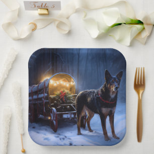 Australian Kelpie Snowy Sleigh Christmas Decor Paper Plate