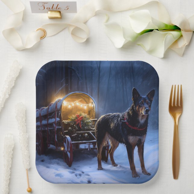 Australian Kelpie Snowy Sleigh Christmas Decor  Paper Plate (Wedding)