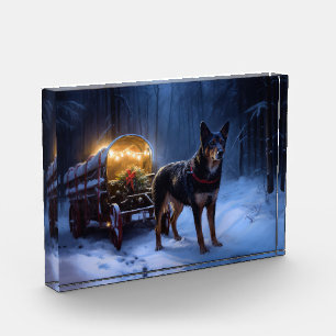 Australian Kelpie Snowy Sleigh Christmas Decor Photo Block