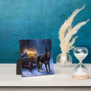 Australian Kelpie Snowy Sleigh Christmas Decor Plaque