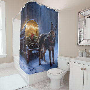 Australian Kelpie Snowy Sleigh Christmas Decor  Shower Curtain