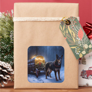 Australian Kelpie Snowy Sleigh Christmas Decor  Square Sticker