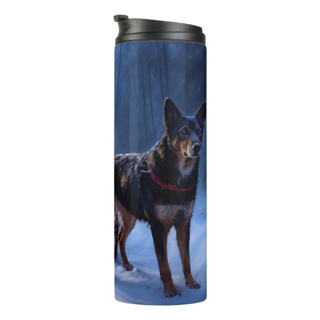 Australian Kelpie Snowy Sleigh Christmas Decor  Thermal Tumbler (Rotated Right)