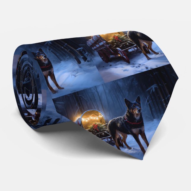 Australian Kelpie Snowy Sleigh Christmas Decor  Tie (Rolled)