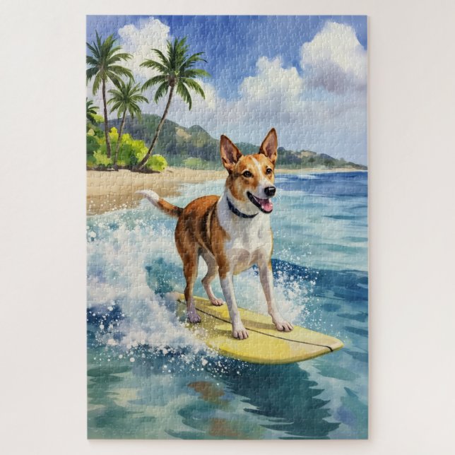 Australian Kelpie Surfing Beach Scene Jigsaw Puzzle (Vertical)